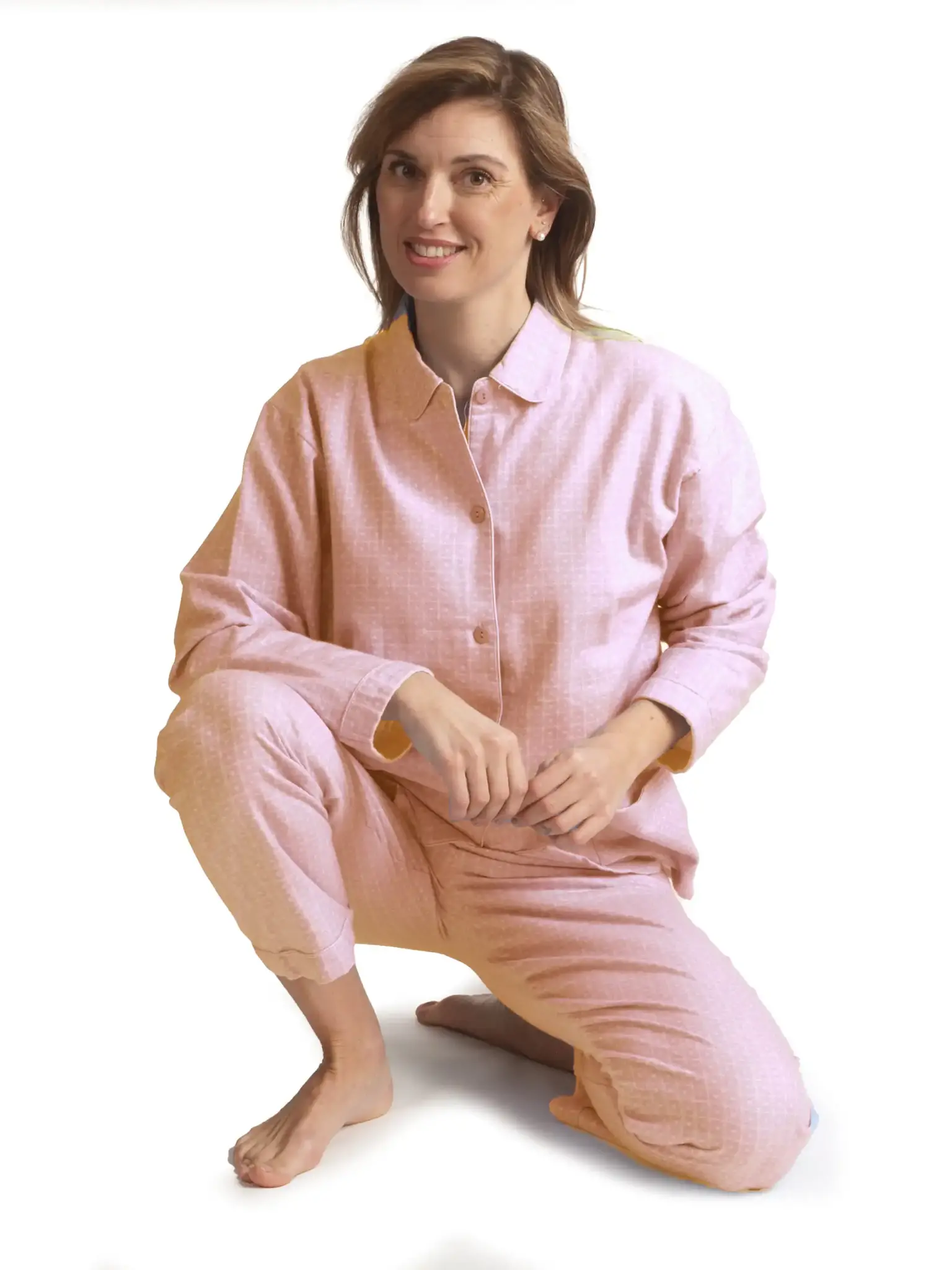 Lunatex flanel dames pyjama - Winter Coloured - Katoenen vrouwen pyjama knoopsluiting