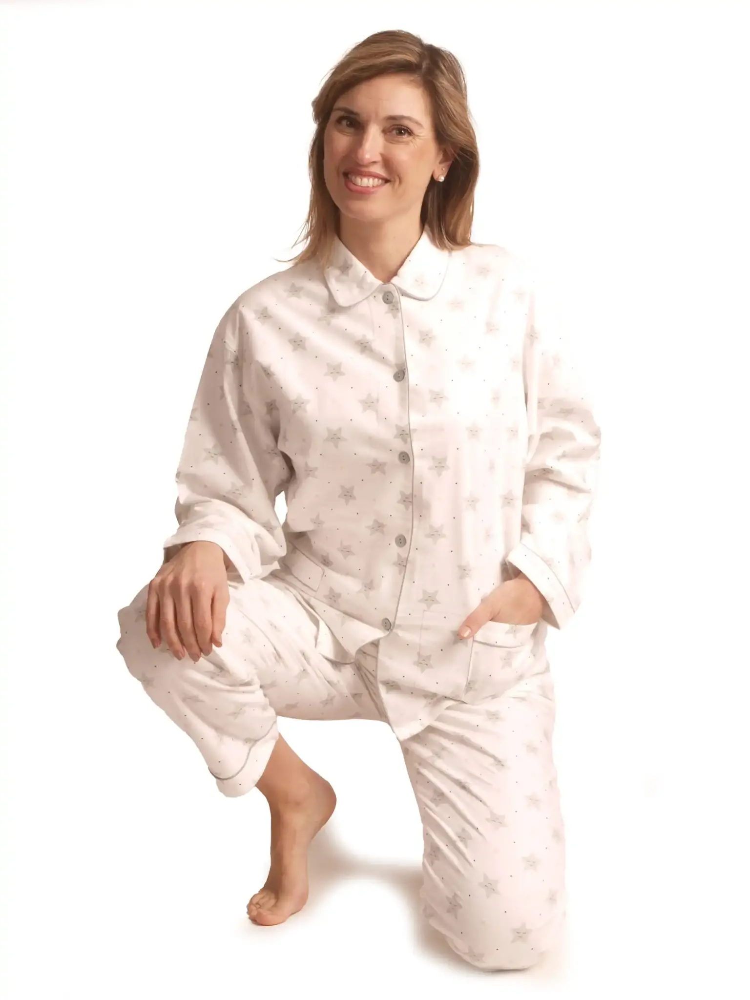 Lunatex flanellen pyjama dames - Winter Stars - Knoopsluiting