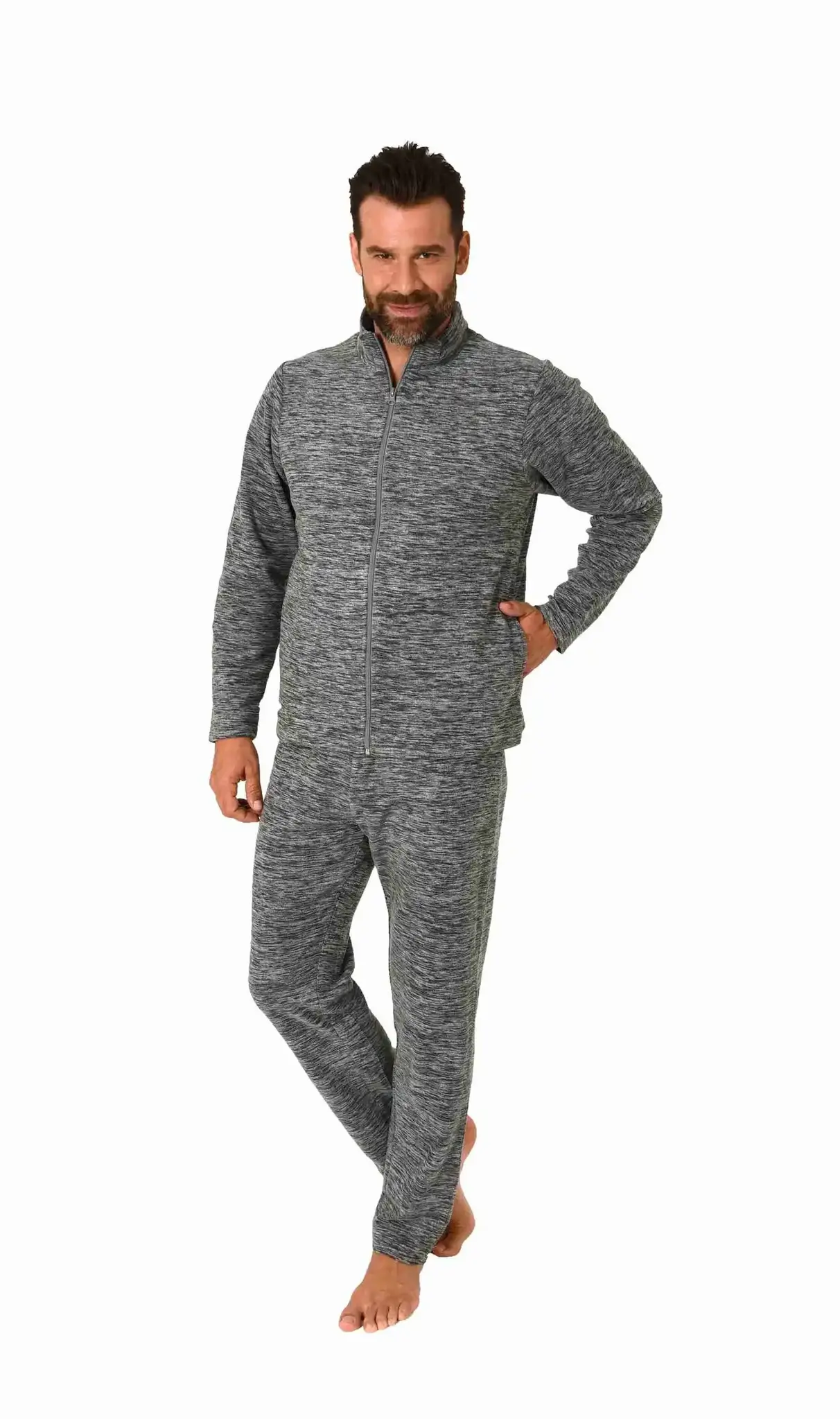 Norman heren huispak Fleece - Dark Blue - Warm winter pyjama pak met rits