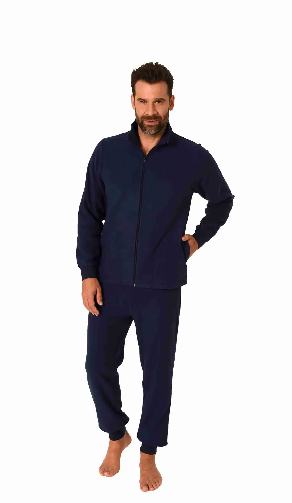 Norman heren huispak Fleece - Dark Blue - Warm winter pyjama pak met rits