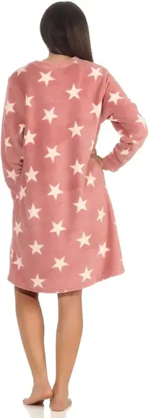 Normann Fleece dames nachthemd - Stars - Warm winter nachtjapon lange mouwen Normann Fleece dames nachthemd - Stars - Warm winter nachtjapon lange mouwen
