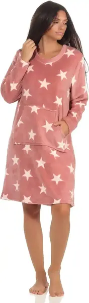 Normann Fleece dames nachthemd - Stars - Warm winter nachtjapon lange mouwen Normann Fleece dames nachthemd - Stars - Warm winter nachtjapon lange mouwen