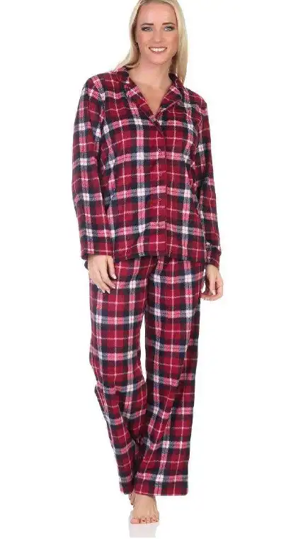 Normann Fleece doorknoop dames pyjama - Ruit - Maat M