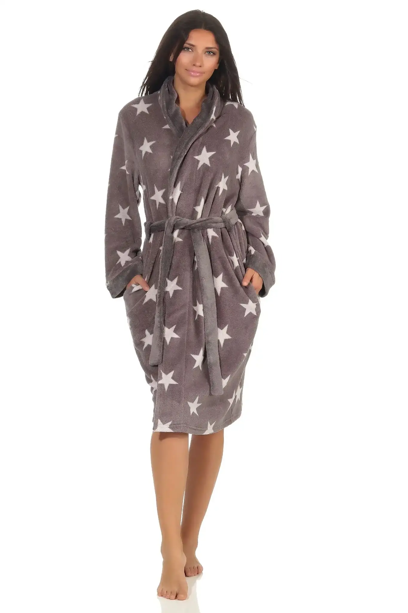 Normann dames badjas fleece - Stars - Warme winter ochtendjas - Badjassen dames