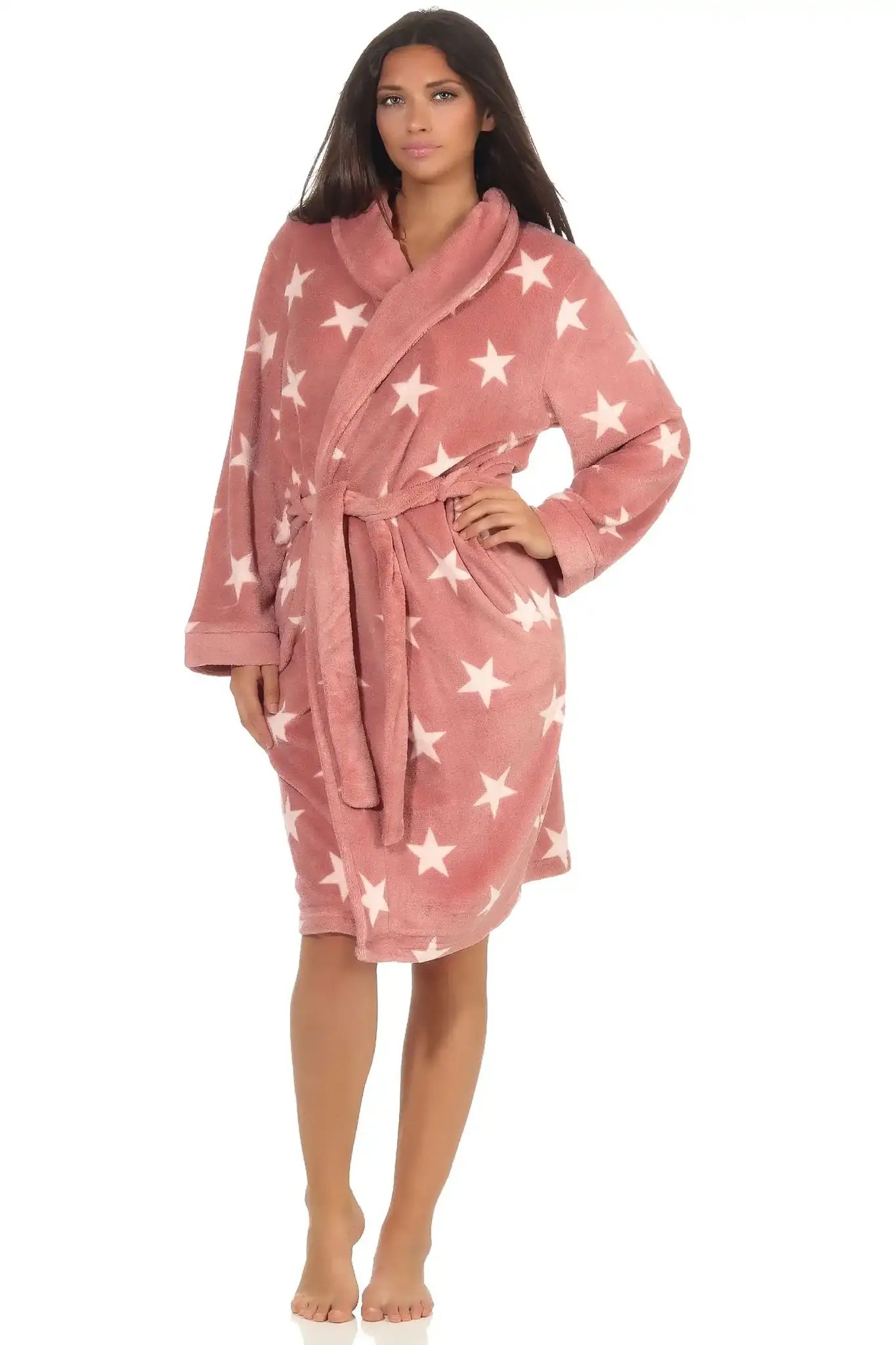 Normann dames badjas fleece - Stars - Warme winter ochtendjas - Badjassen dames