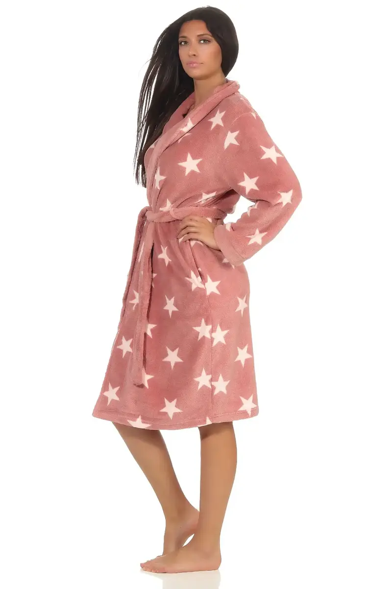 Normann dames badjas fleece - Stars - Warme winter ochtendjas - Badjassen dames Normann dames badjas fleece - Stars - Warme winter ochtendjas - Badjassen dames