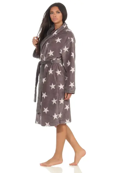 Normann dames badjas fleece - Stars - Warme winter ochtendjas - Badjassen dames Normann dames badjas fleece - Stars - Warme winter ochtendjas - Badjassen dames