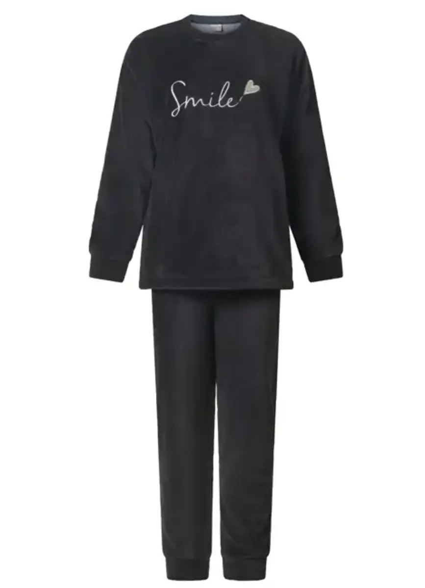 Lunatex fleece dames pyjama lange mouwen - Smile - Warme winter pyjama