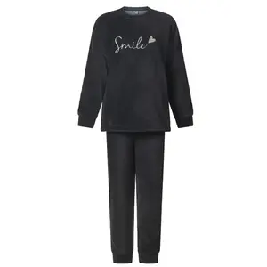 Lunatex fleece dames pyjama lange mouwen - Smile - Warme winter pyjama