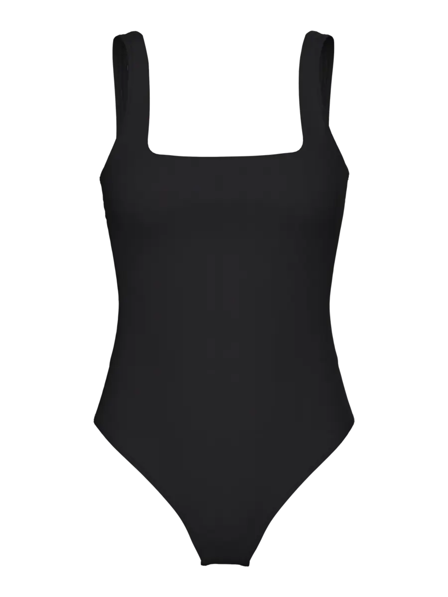 Pieces bodystocking - Seamless PCecho - Naadloze body zonder mouwen - Brede bandjes - Schijnt niet door -Zwart