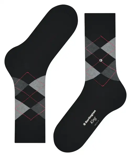 Burlington King Hoge Heren Sokken - Biologisch katoenen mannen kousen met ruit print Burlington King Hoge Heren Sokken - Biologisch katoenen mannen kousen met ruit print