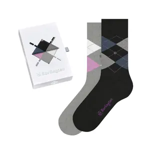 Burlington 2-paar dames sokken - Cadeau verpakking - Biologisch katoenen sokken met ruit print Burlington 2-paar dames sokken - Cadeau verpakking - Biologisch katoenen sokken met ruit print