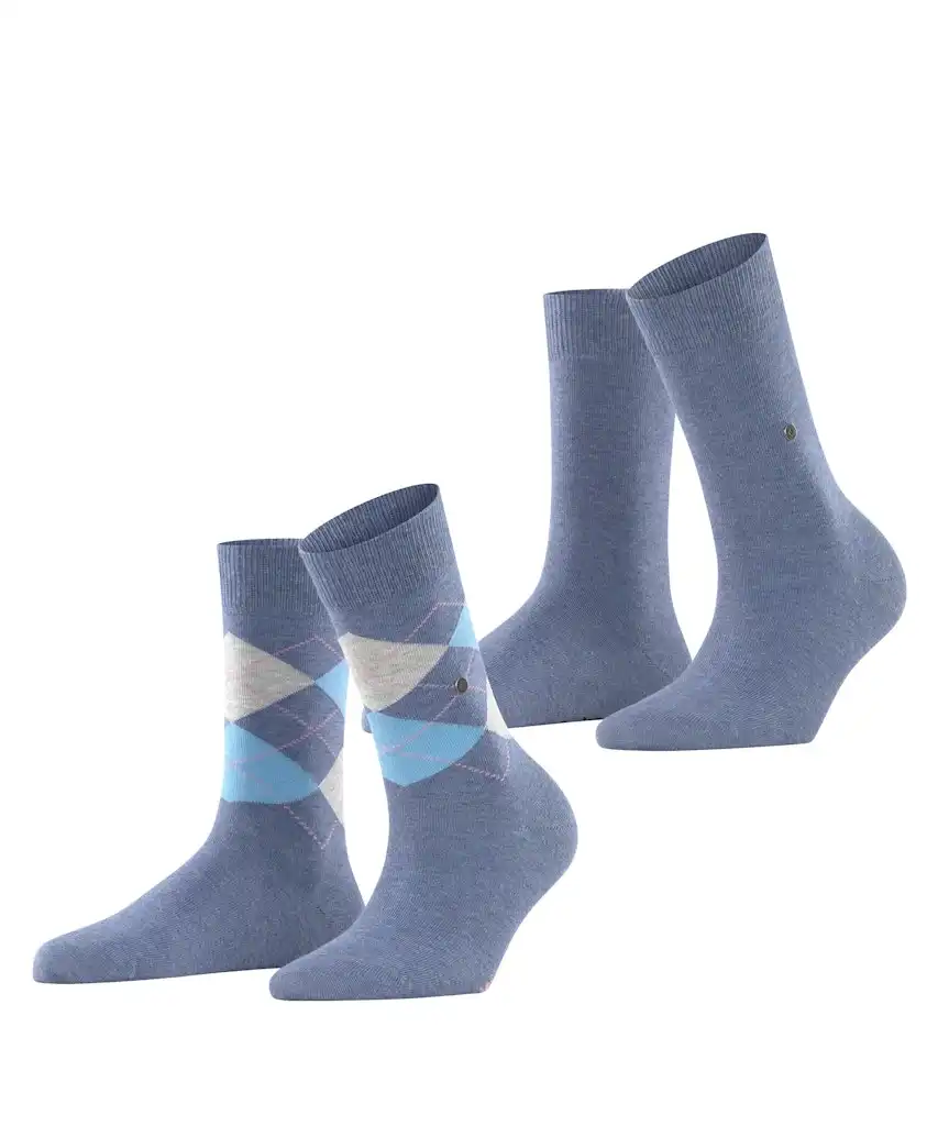 Burlington 2-paar everyday dames sokken - Biologisch katoenen vrouwen sokken met ruit print