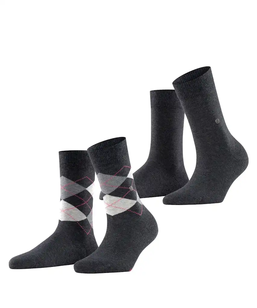 Burlington 2-paar everyday dames sokken - Biologisch katoenen vrouwen sokken met ruit print