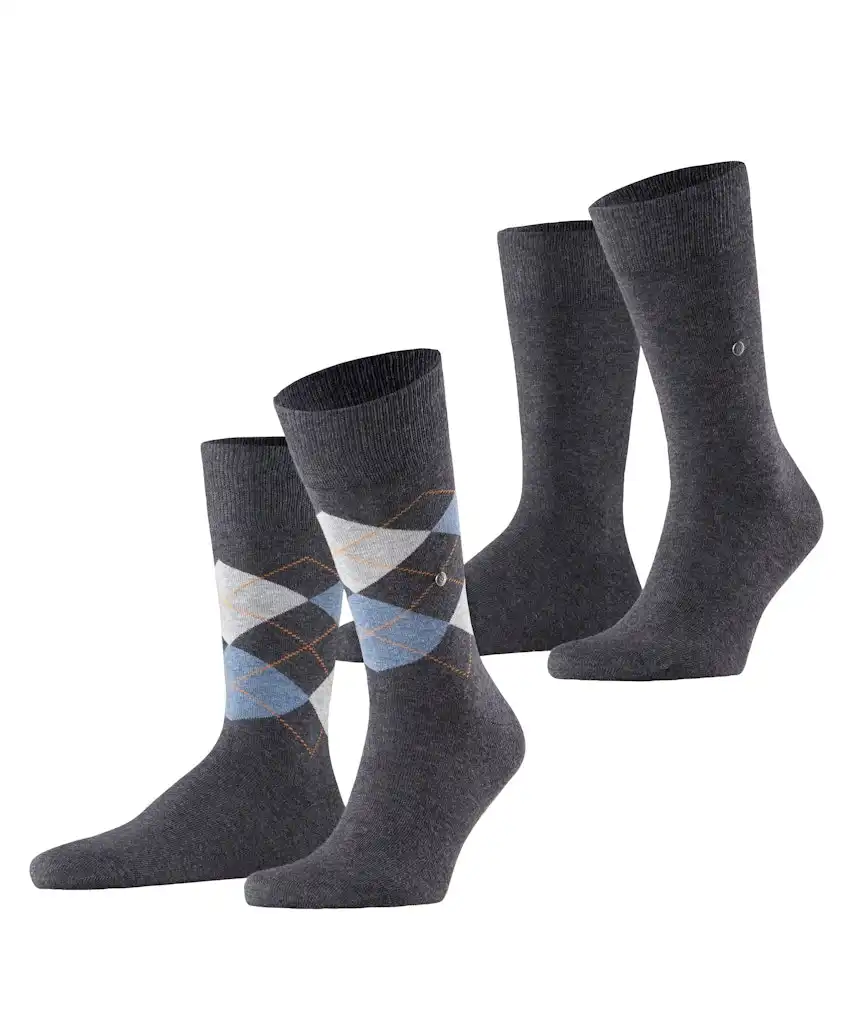 Burlington 2-paar mix Everyday heren sokken - Argyle - Biologisch katoenen sokken met ruit print