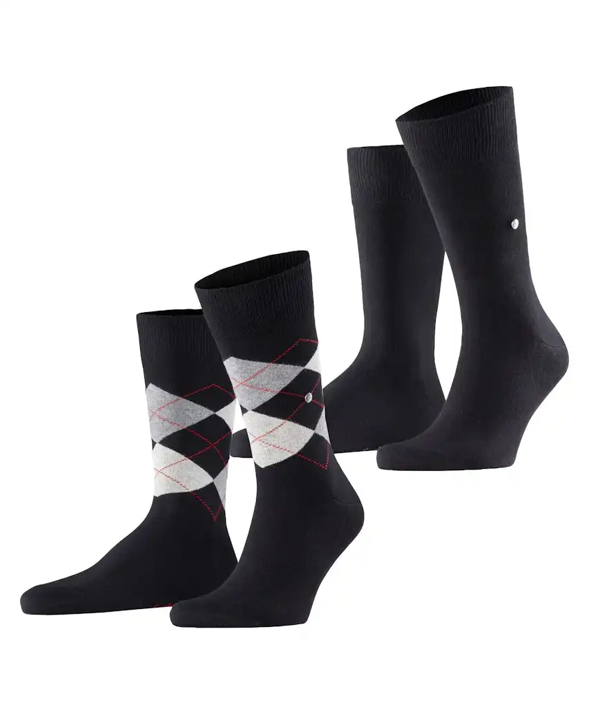 Burlington 2-paar mix Everyday heren sokken - Argyle - Biologisch katoenen sokken met ruit print
