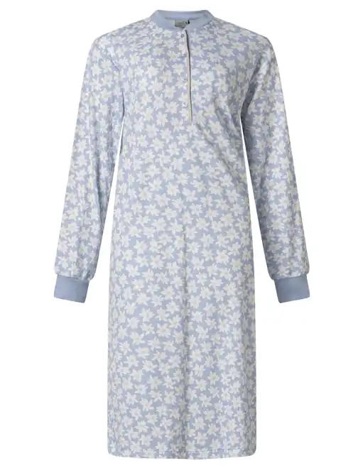Lunatex dames nachthemd - Warme Dikke Tricot - Flower - Katoenen dames nachtjapon