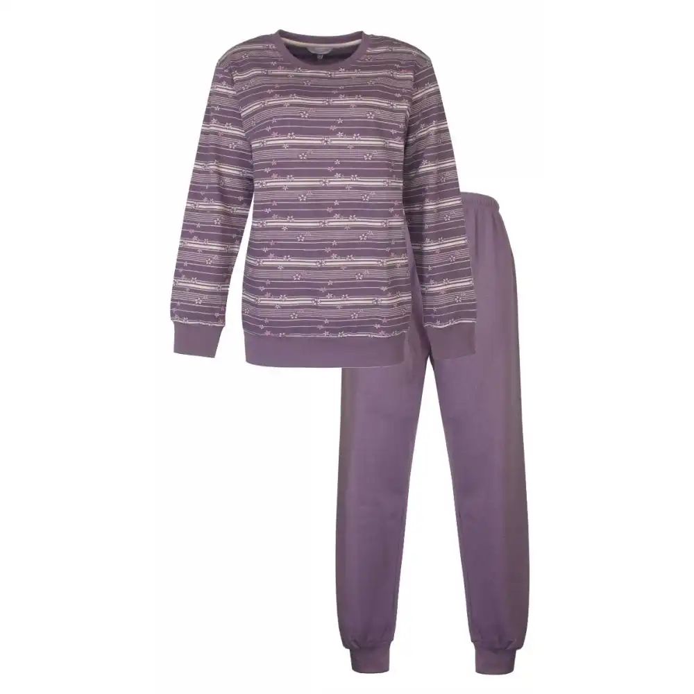Tenderness fleece dames pyjama - Purple Flower - Paarse warme winter pyjama