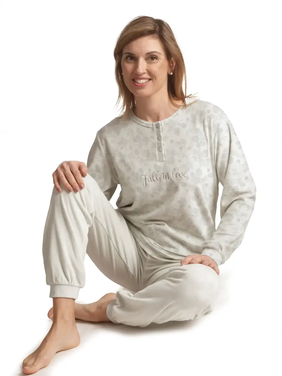 Cocodream dames pyjama velours - Fall in love - Warme winter pyjama
