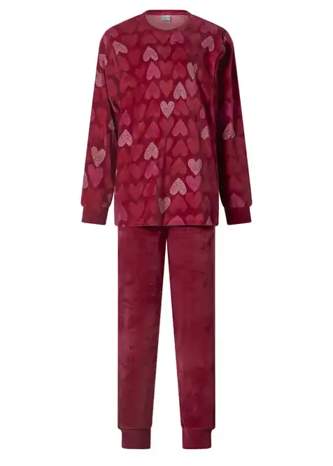 Lunatex Velours dames pyjama -Hart - Warme winter pyjama dames