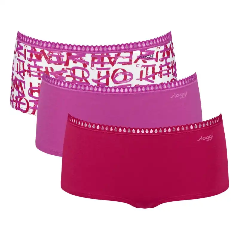 Sloggi 3-pack Crush Go dames boxershorts - Biologisch Katoenen dames onderbroeken - Multipack vrouwen ondergoed