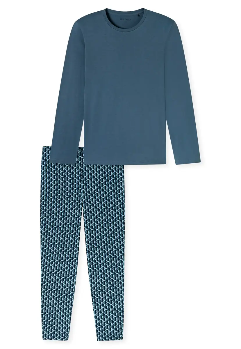 Schiesser pyjama heren Katoen lange mouw- Atlantic Blue - Zonder boordjes Schiesser pyjama heren Katoen lange mouw- Atlantic Blue - Zonder boordjes