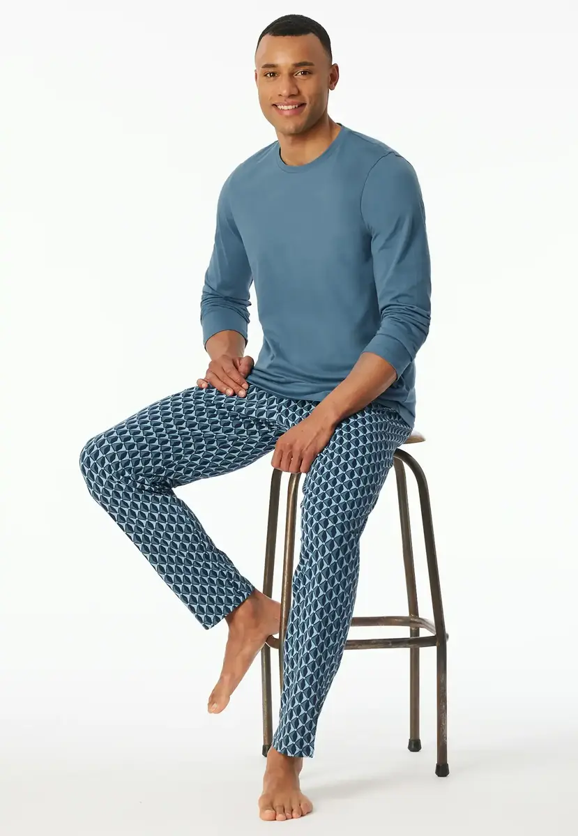 Schiesser pyjama heren Katoen lange mouw- Atlantic Blue - Zonder boordjes Schiesser pyjama heren Katoen lange mouw- Atlantic Blue - Zonder boordjes