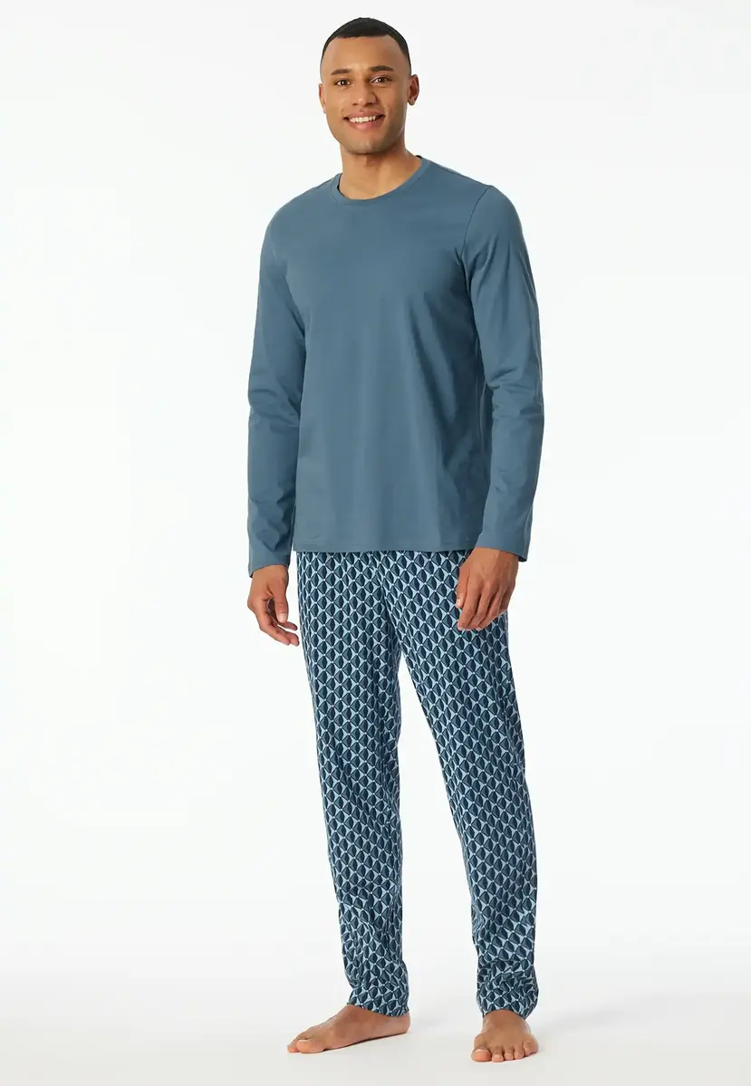 Schiesser pyjama heren Katoen lange mouw- Atlantic Blue - Zonder boordjes