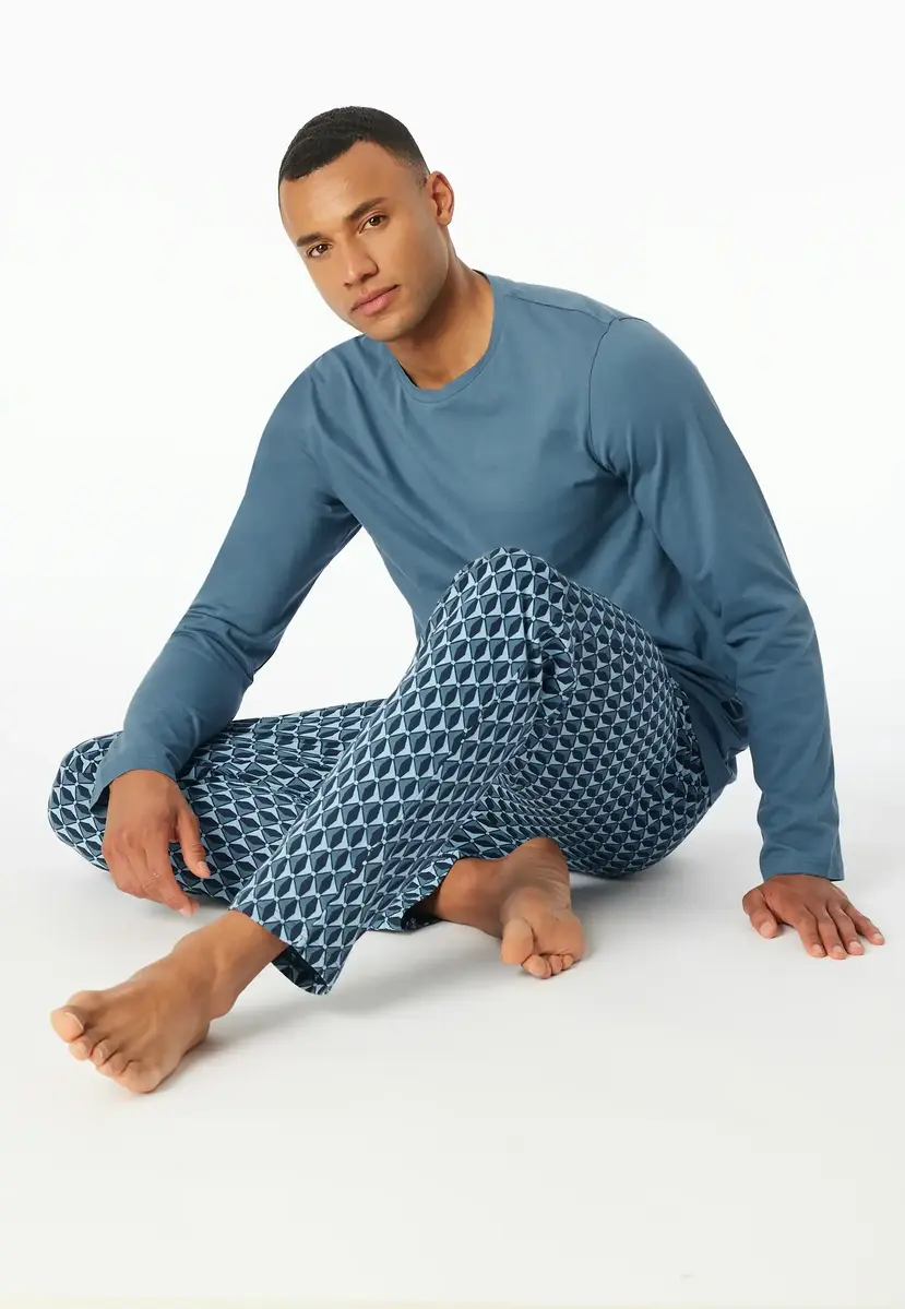 Schiesser pyjama heren Katoen lange mouw- Atlantic Blue - Zonder boordjes Schiesser pyjama heren Katoen lange mouw- Atlantic Blue - Zonder boordjes