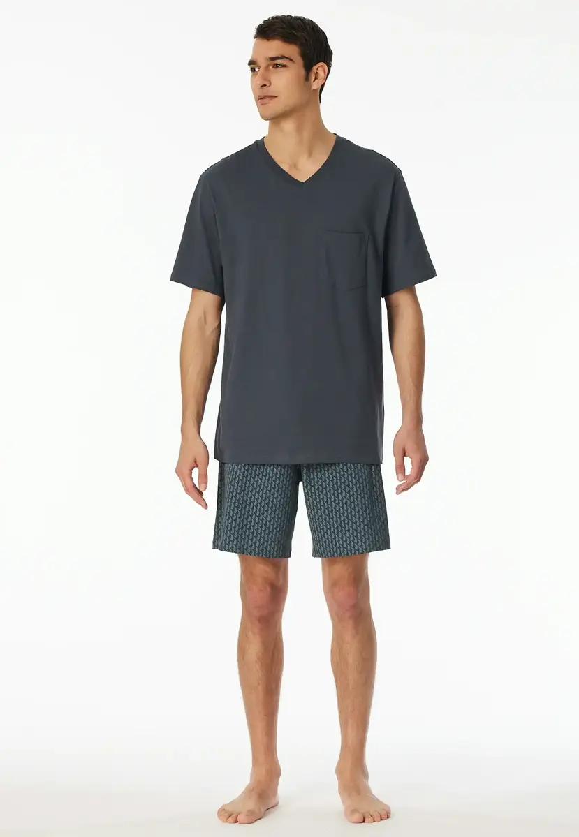 Schiesser heren shortama - Katoenen zomer pyjama mannen - Graphite