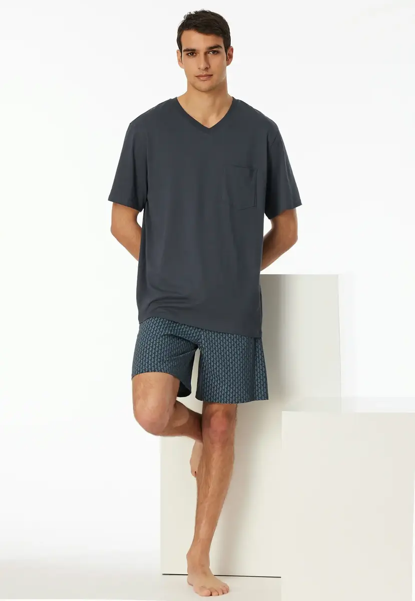 Schiesser heren shortama - Katoenen zomer pyjama mannen - Graphite Schiesser heren shortama - Katoenen zomer pyjama mannen - Graphite