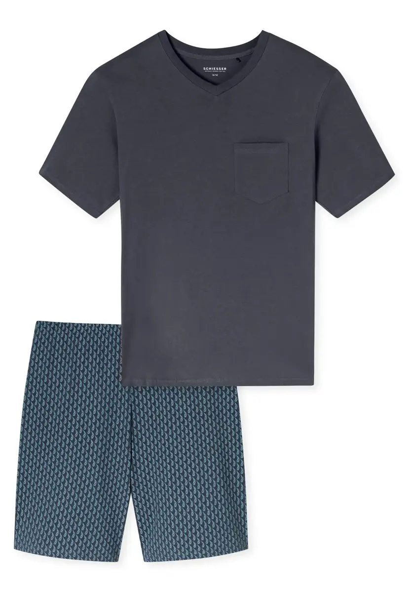 Schiesser heren shortama - Katoenen zomer pyjama mannen - Graphite Schiesser heren shortama - Katoenen zomer pyjama mannen - Graphite