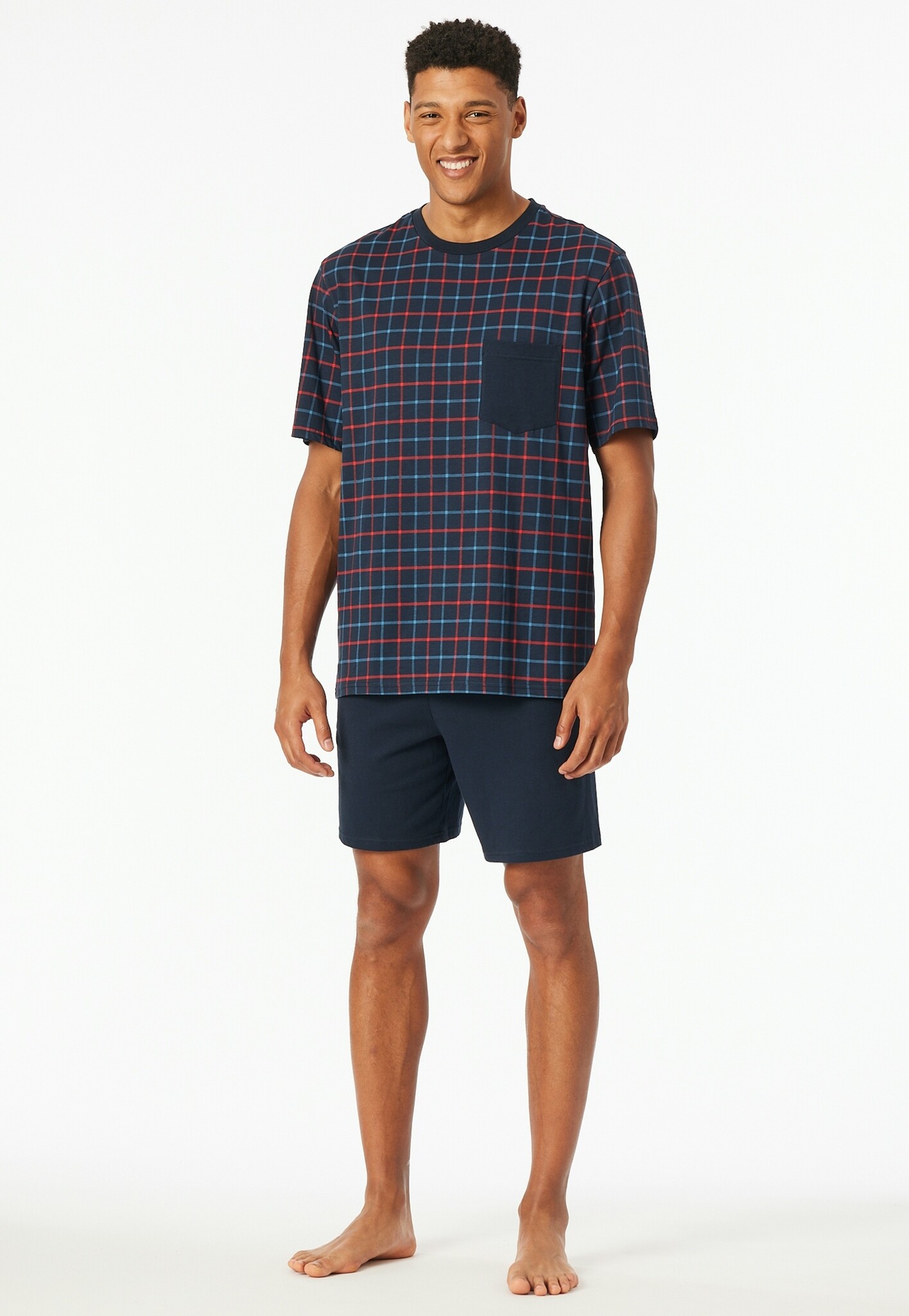 Schiesser heren shortama korte mouw - Katoenen zomer pyjama korte broek
