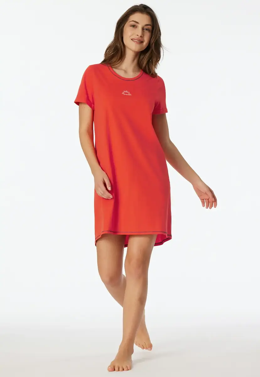 Schiesser Dames Nachthemd korte mouw - Rood katoenen nachtjapon Schiesser Dames Nachthemd korte mouw - Rood katoenen nachtjapon