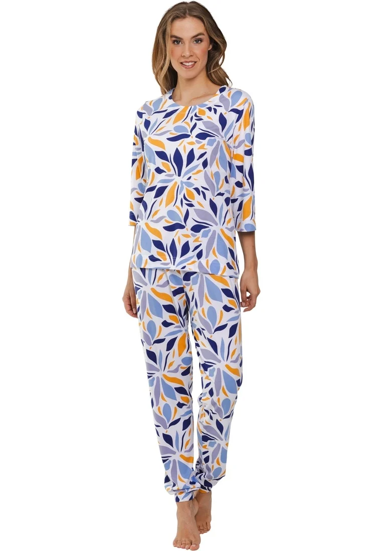 Pastunette dames pyjama lange mouwen - Graphic Leaves - Modal - 3/4e mouw zomer pyjama