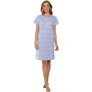 Pastunette dames nachthemd katoen korte mouw - Blue Floral - Met knoopsluiting nachtjapon Pastunette dames nachthemd katoen korte mouw - Blue Floral - Met knoopsluiting nachtjapon