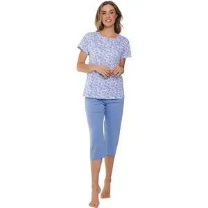 Pastunette dames capri pyjama driekwart broek - Shortama met knoopjes - Blue Foral Pastunette dames capri pyjama driekwart broek - Shortama met knoopjes - Blue Foral