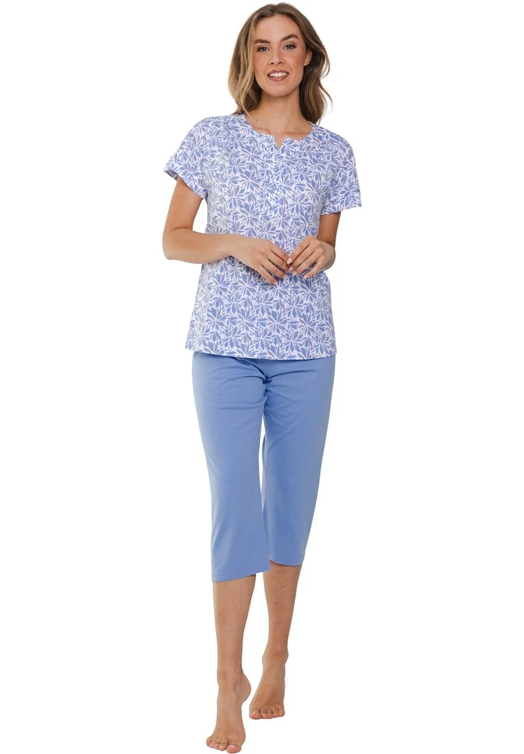 Pastunette dames capri pyjama driekwart broek - Shortama met knoopjes - Blue Foral