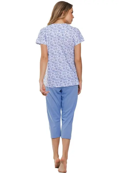 Pastunette dames capri pyjama driekwart broek - Shortama met knoopjes - Blue Foral Pastunette dames capri pyjama driekwart broek - Shortama met knoopjes - Blue Foral