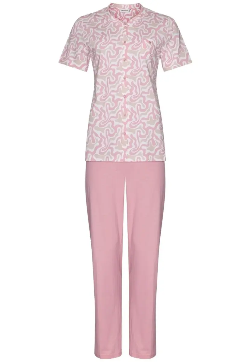 Pastunette dames katoenen pyjama korte mouw met knoopsluiting - Roze dames zomer pyjama Pastunette dames katoenen pyjama korte mouw met knoopsluiting - Roze dames zomer pyjama