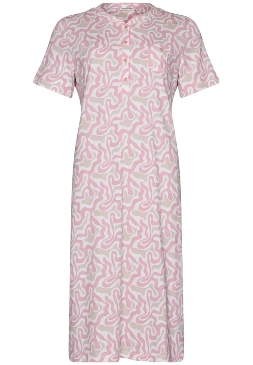 Pastunette dames nachthemd korte mouw - Lang Roze nachtjapon met knoopsluiting