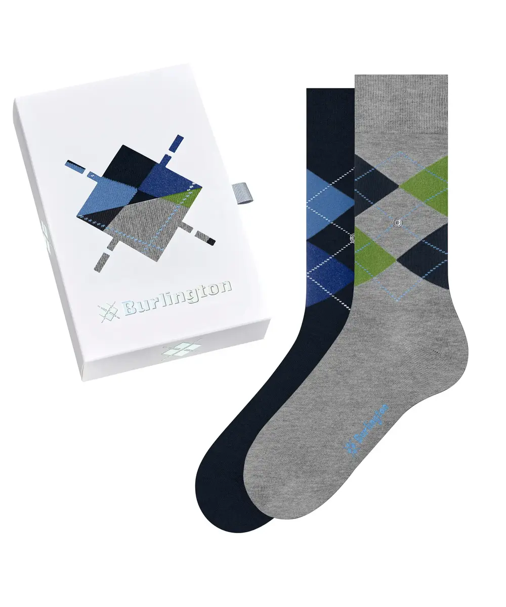 Burlington 2-paar heren sokken - Cadeau verpakking - Gift Box - Katoenen sokken met ruit print Burlington 2-paar heren sokken - Cadeau verpakking - Gift Box - Katoenen sokken met ruit print