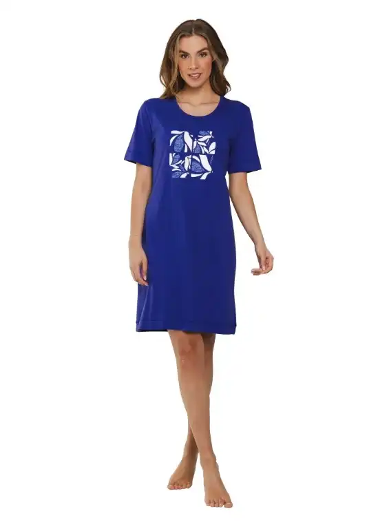 Pastunette dames nachthemd korte mouw - Dark Blue -100% katoenen nachtjapon - Nachtmode dames