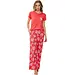Rebelle Dames Pyjama katoen met k/m en wijde pijpen - Sea Plants - Rood