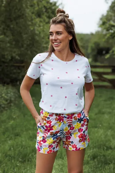 Rebelle dames shortama katoen - Pink Bloom - Zomer pyjama Rebelle dames shortama katoen - Pink Bloom - Zomer pyjama