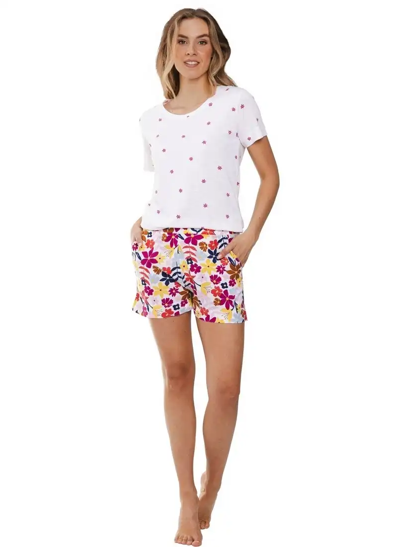 Rebelle dames shortama katoen - Pink Bloom - Zomer pyjama