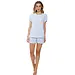 Rebelle dames shortama katoen - Blue Flower - Zomer pyjama - Lichtblauw