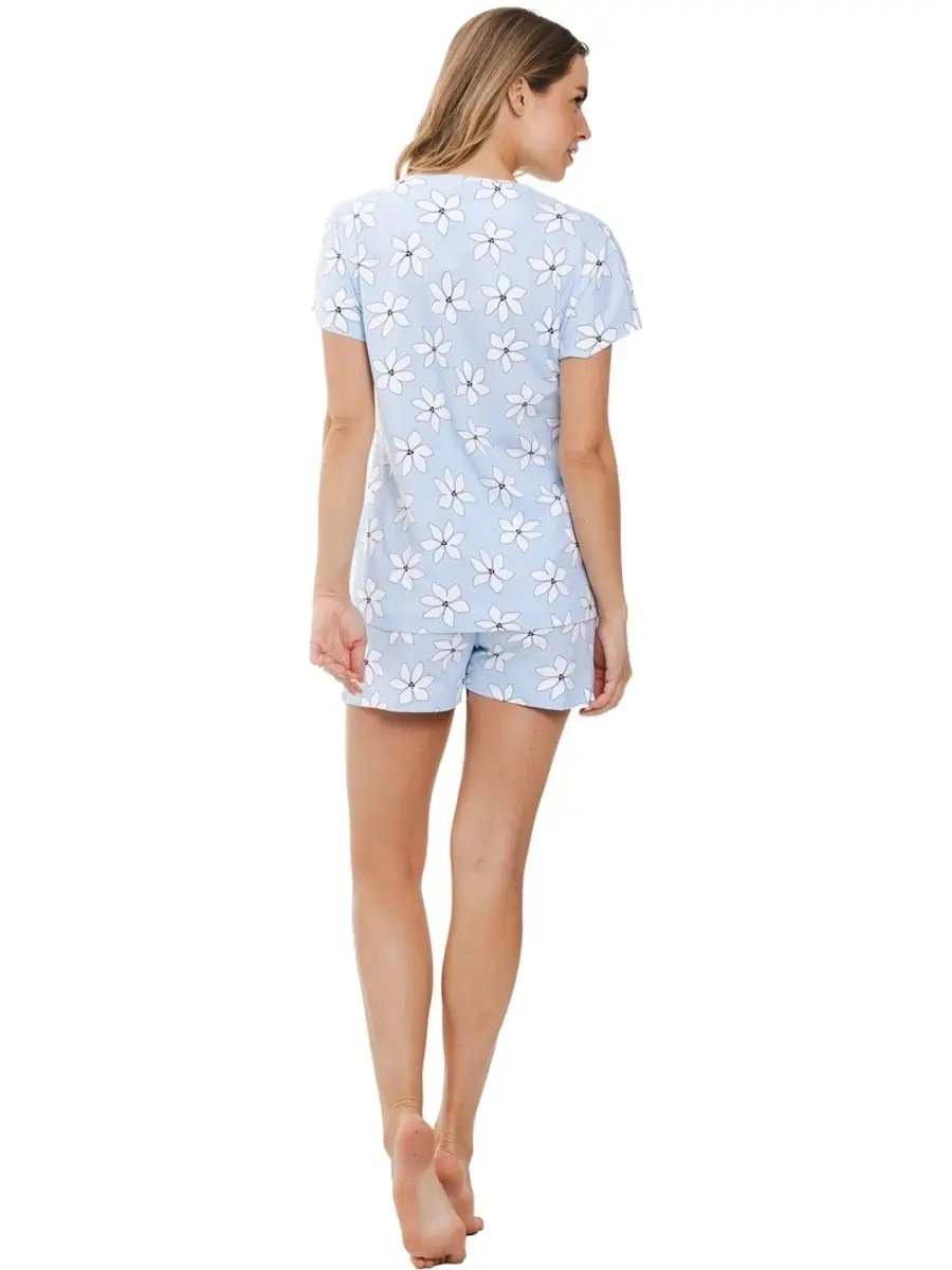 Rebelle dames shortama katoen - Blue Flower - Zomer pyjama Rebelle dames shortama katoen - Blue Flower - Zomer pyjama