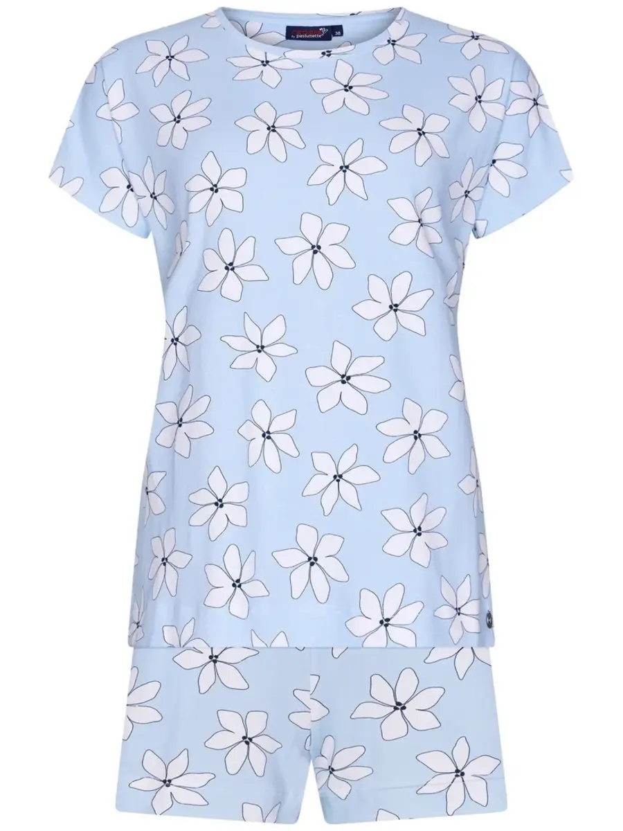 Rebelle dames shortama katoen - Blue Flower - Zomer pyjama Rebelle dames shortama katoen - Blue Flower - Zomer pyjama