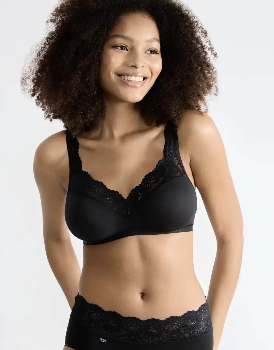 Sloggi Romance Soft Bra BH zonder beugel - Zonder vulling en niet voorgevormde kanten Bh - Zwart - Wit Sloggi Romance Soft Bra BH zonder beugel - Zonder vulling en niet voorgevormde kanten Bh - Zwart - Wit
